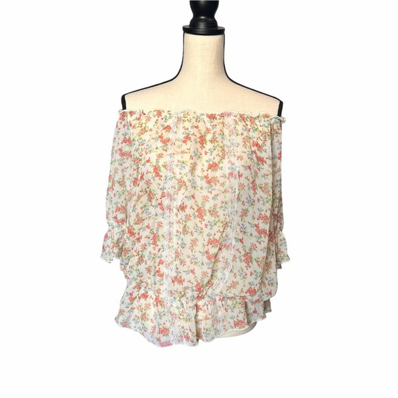 Floral boho semi sheer blouse. small floral print. Large - Picture 3 of 9